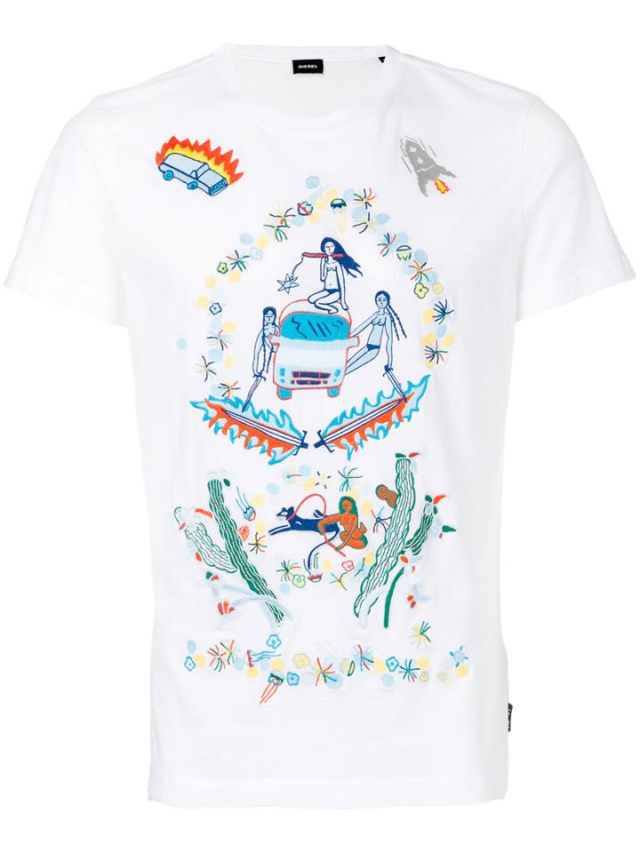 Diesel - Illustrated Print T-shirt - Men - Cotton - L, White, Cotton