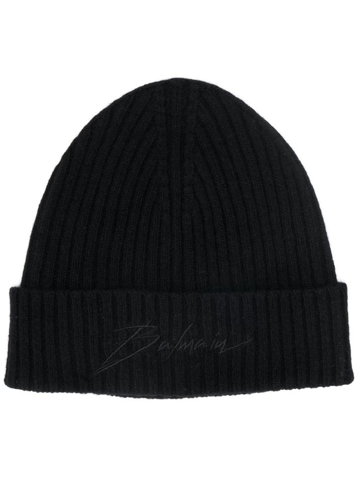 Balmain Embroidered Logo Beanie - Black