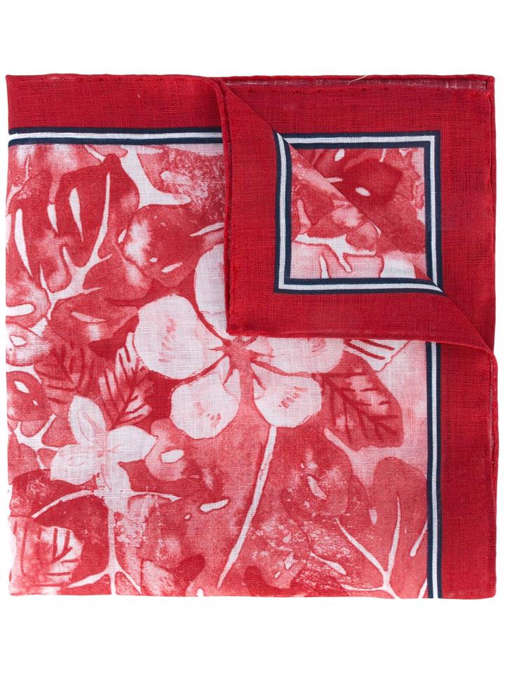 Kiton - Floral Print Pocket Square - Men - Linen/flax - One Size, Red, Linen/flax