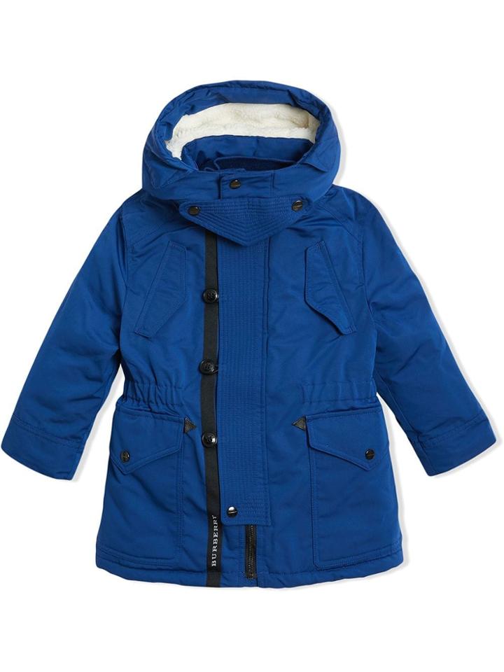 Burberry Kids Teen Detachable Hood Parka Coat - Blue