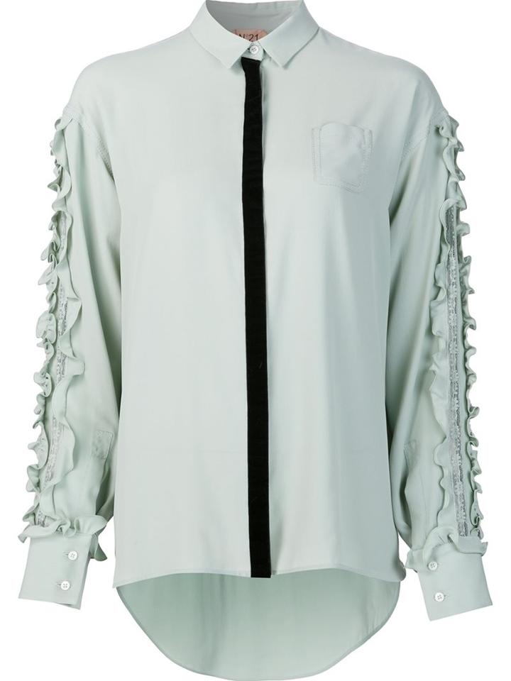 No21 Ruffled Sleeve Shirt, Women's, Size: 44, Green, Acetate/silk