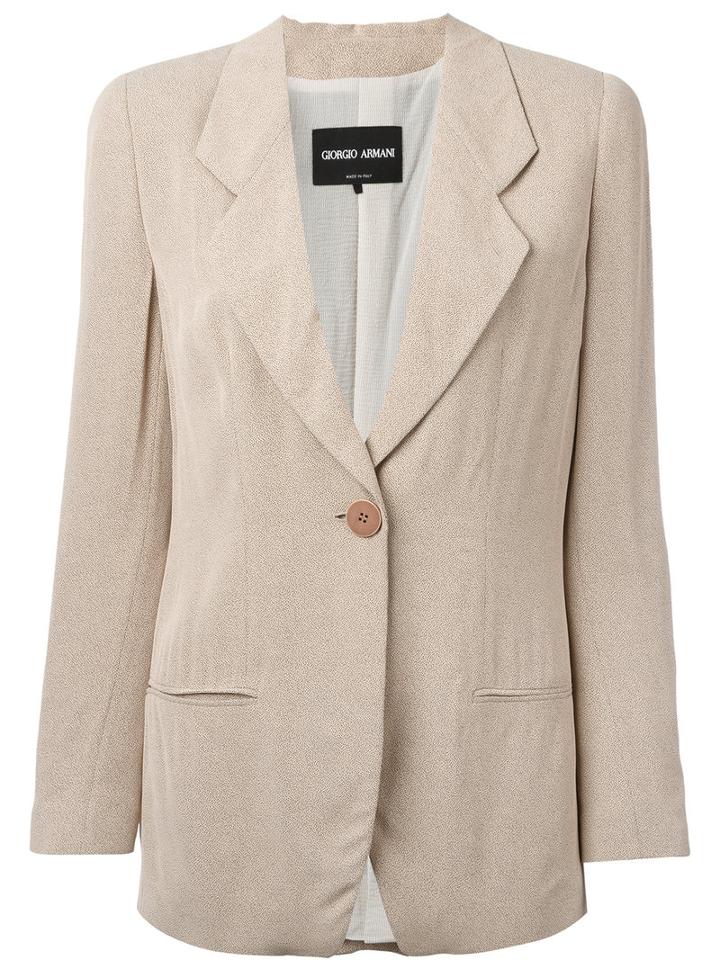 Giorgio Armani Notched Lapel Blazer, Women's, Size: 40, Nude/neutrals, Mulberry Silk/viscose/acetate