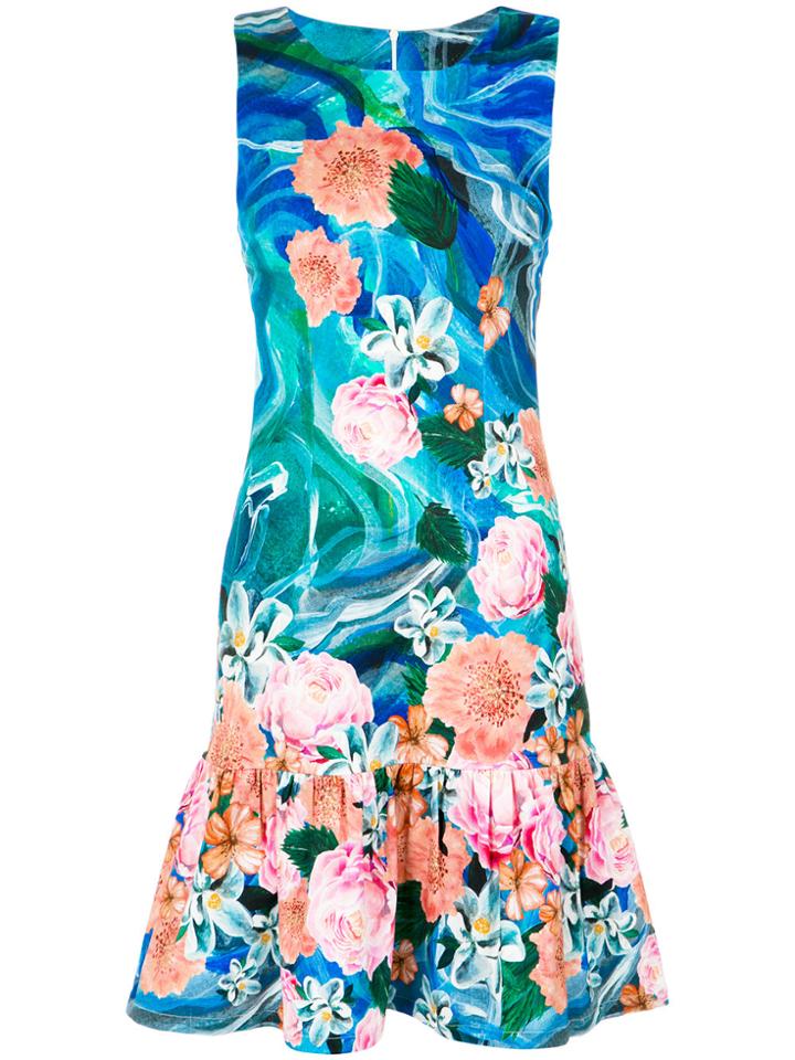 Isolda Printed Flared Hem Dress - Blue