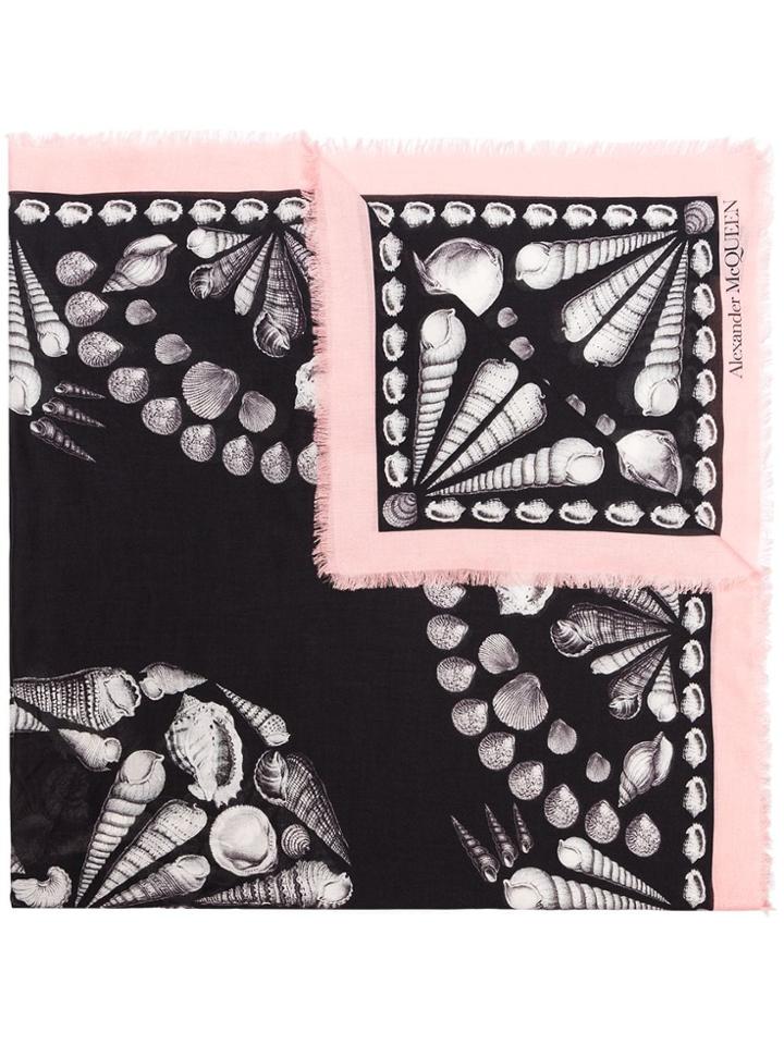 Alexander Mcqueen Black And Pink Deep Sea Skull Print Wool Blend Scarf