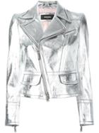 Dsquared2 Metallic (grey) Biker Jacket, Women's, Size: 46, Calf Leather/polyester