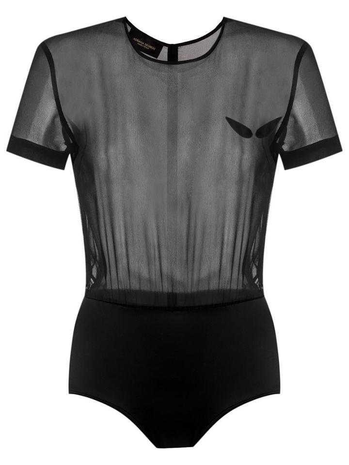 Adriana Degreas Sheer Panels Bodysuit, Women's, Size: G, Black, Spandex/elastane/silk/polyamide