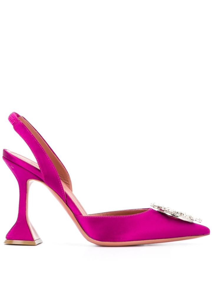 Amina Muaddi Satin Slingback Heels - Pink