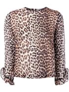Ganni Leopard Print Long-sleeve Blouse - Brown