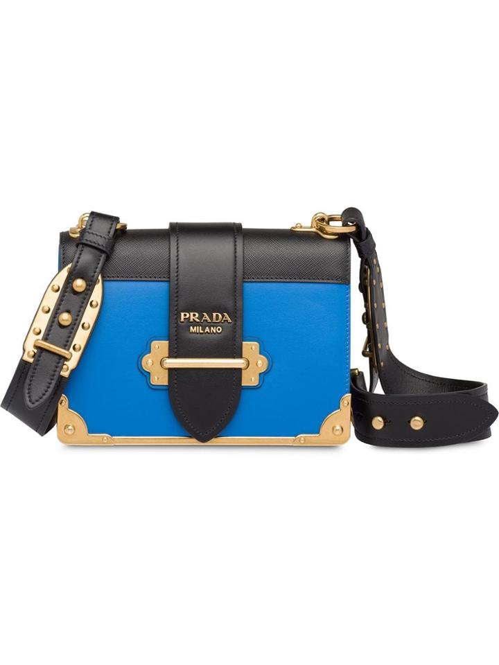 Prada Cahier Leather Shoulder Bag - Blue