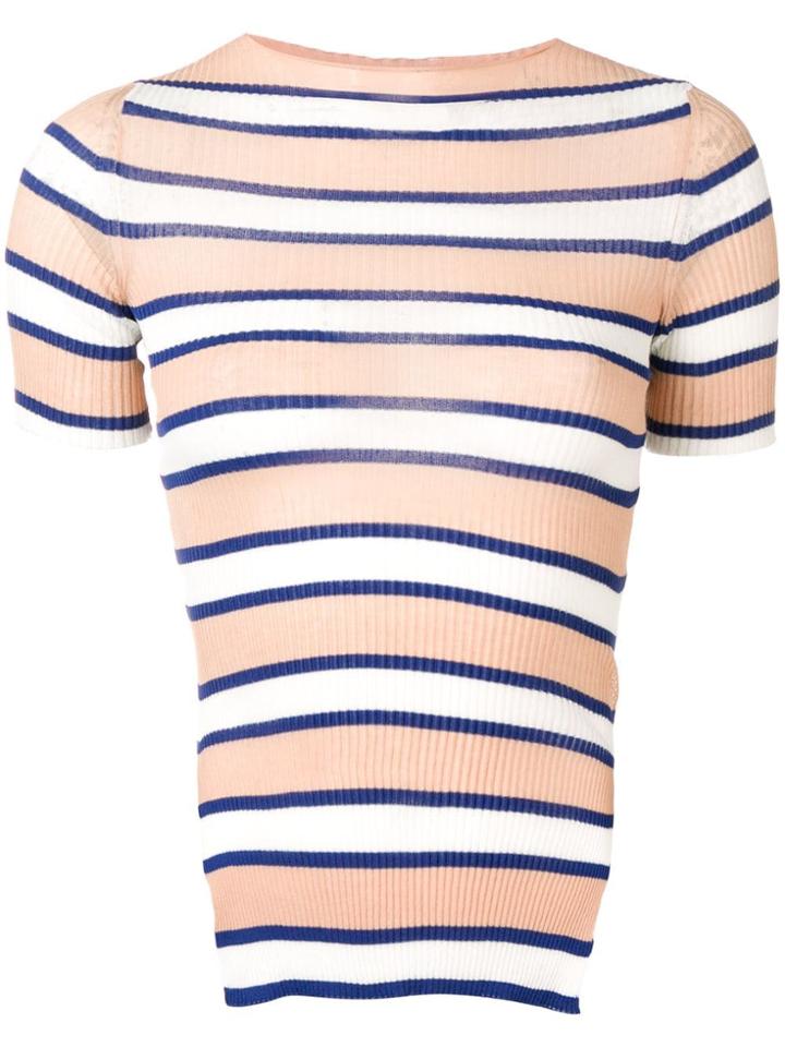 Mrz Striped Side-slit T-shirt - Neutrals