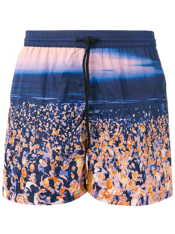 Msgm Crowd Print Swim Shorts, Men's, Size: 50, Polyamide