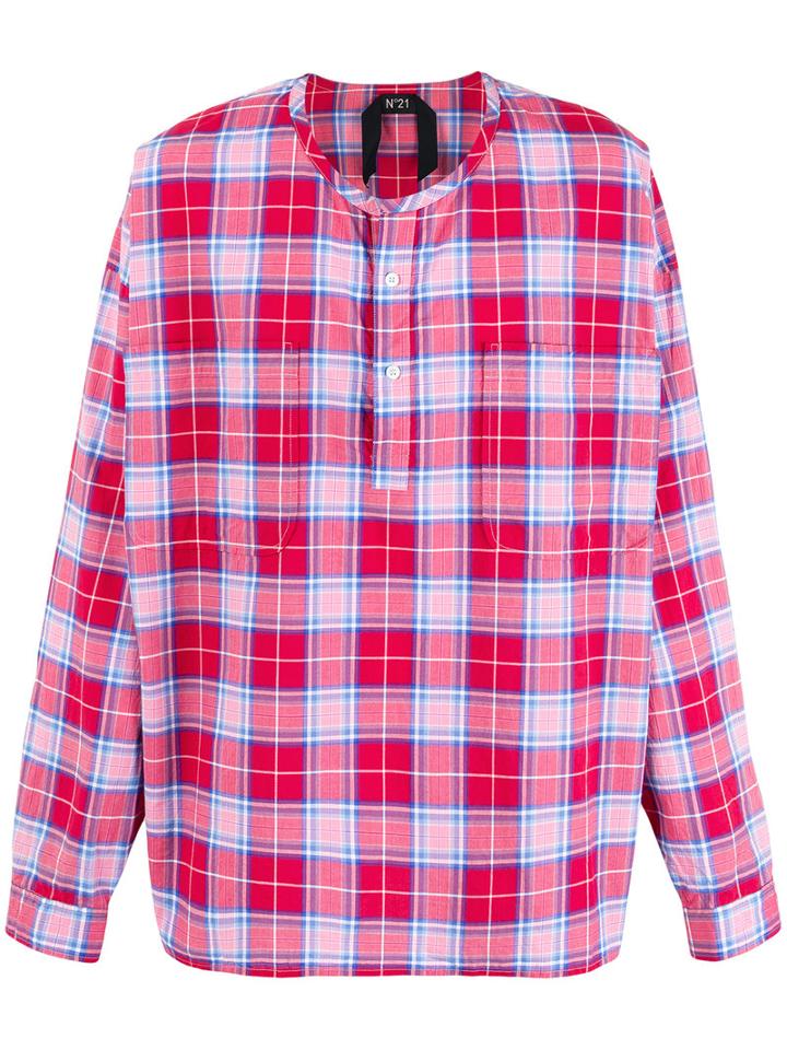 No21 Round Neck Checked Shirt, Men's, Size: Medium, Cotton