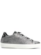 Leather Crown Metallized Low-top Sneakers - Grey
