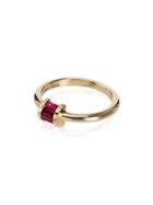 Retrouvai 14kt Gold Ruby Embellished Ring - Metallic