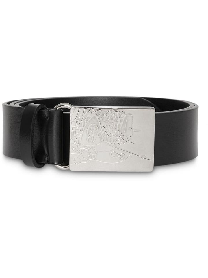 Burberry Ekd Plaque Buckle Leather Belt - Black