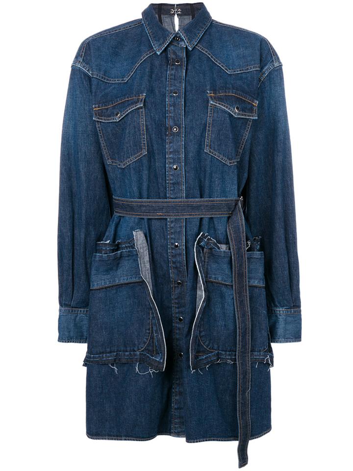 Sacai Belted Denim Shirt Dress - Blue