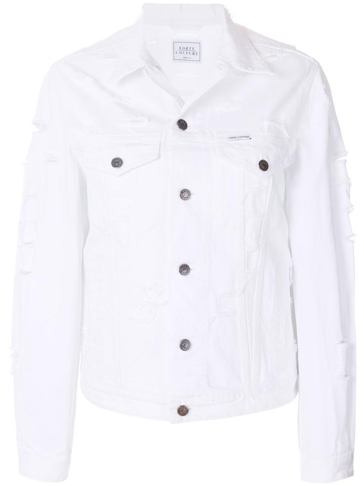 Forte Couture Distressed Denim Jacket - White
