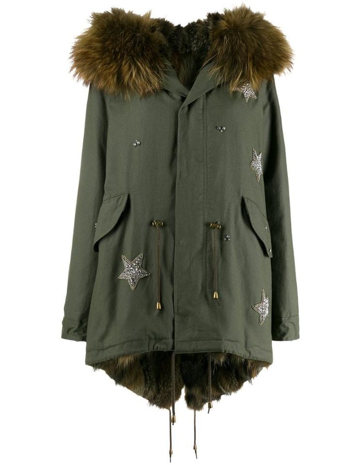 Furs66 Star Embroidered Parka Coat - Green