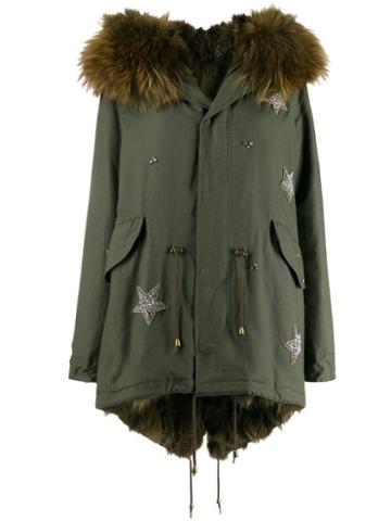Furs66 Star Embroidered Parka Coat - Green
