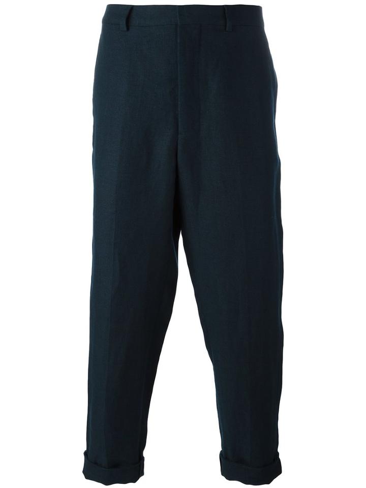 Ami Alexandre Mattiussi Carrot-fit Trousers, Men's, Size: 44, Blue, Linen/flax