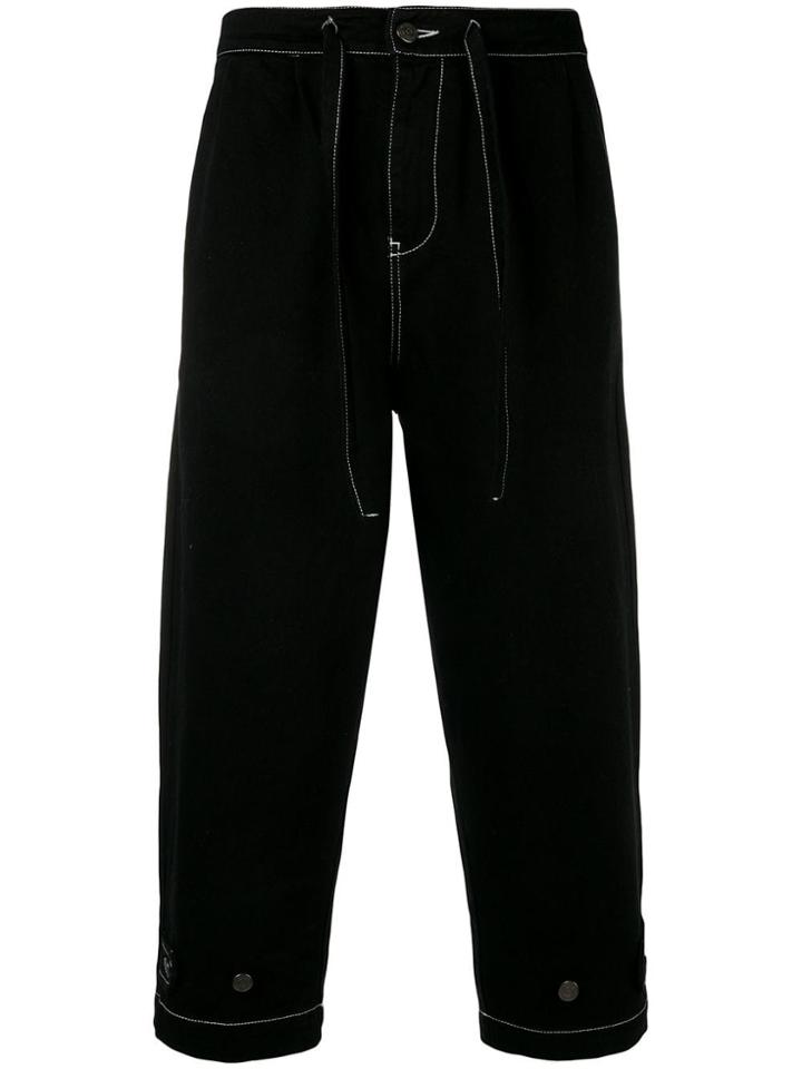Paura Contrast Stitch Cropped Trousers - Black