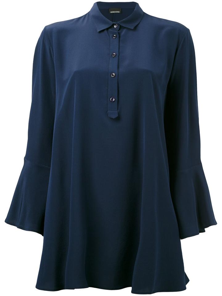 Ermanno Ermanno - Flared Sleeve Blouse - Women - Silk - 42, Women's, Blue, Silk