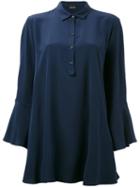 Ermanno Ermanno - Flared Sleeve Blouse - Women - Silk - 42, Women's, Blue, Silk