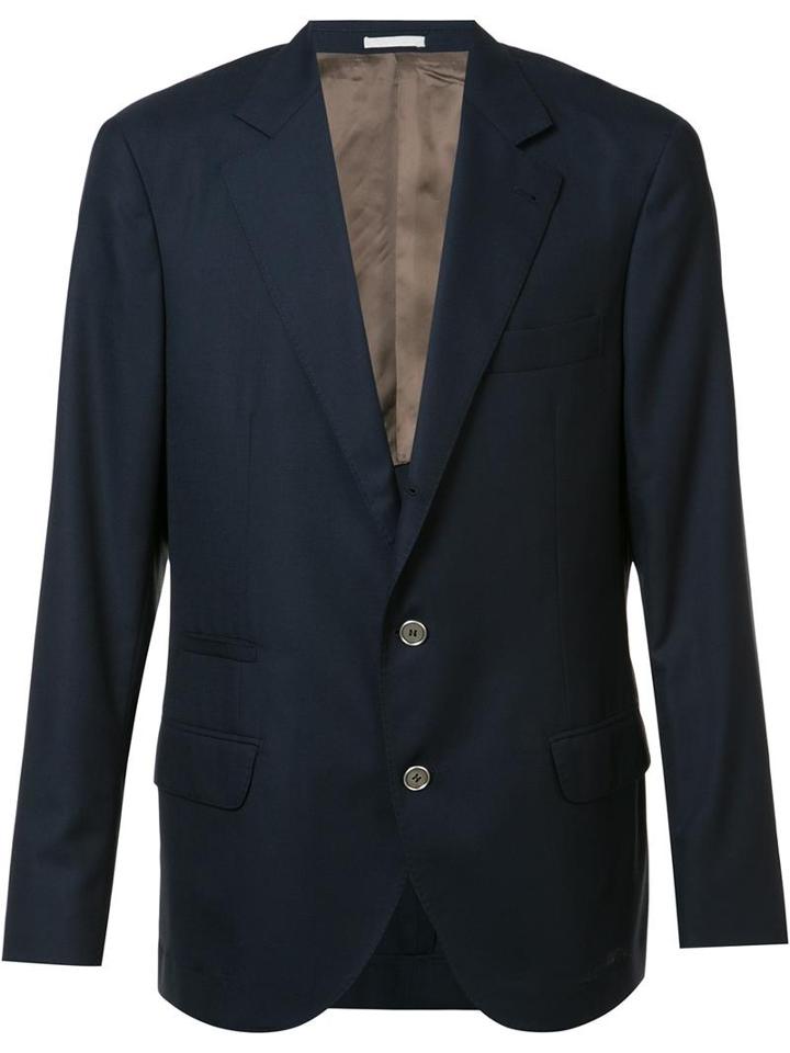 Brunello Cucinelli Two-buttons Notched Lapel Blazer, Men's, Size: 52, Blue, Wool/silk