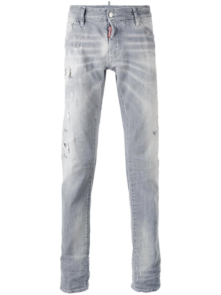 Distressed Slim-fit Jeans - Men - Cotton/spandex/elastane/polyester/leather - 50, Grey, Cotton/spandex/elastane/polyester/leather, Dsquared2