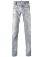 Distressed Slim-fit Jeans - Men - Cotton/spandex/elastane/polyester/leather - 50, Grey, Cotton/spandex/elastane/polyester/leather, Dsquared2