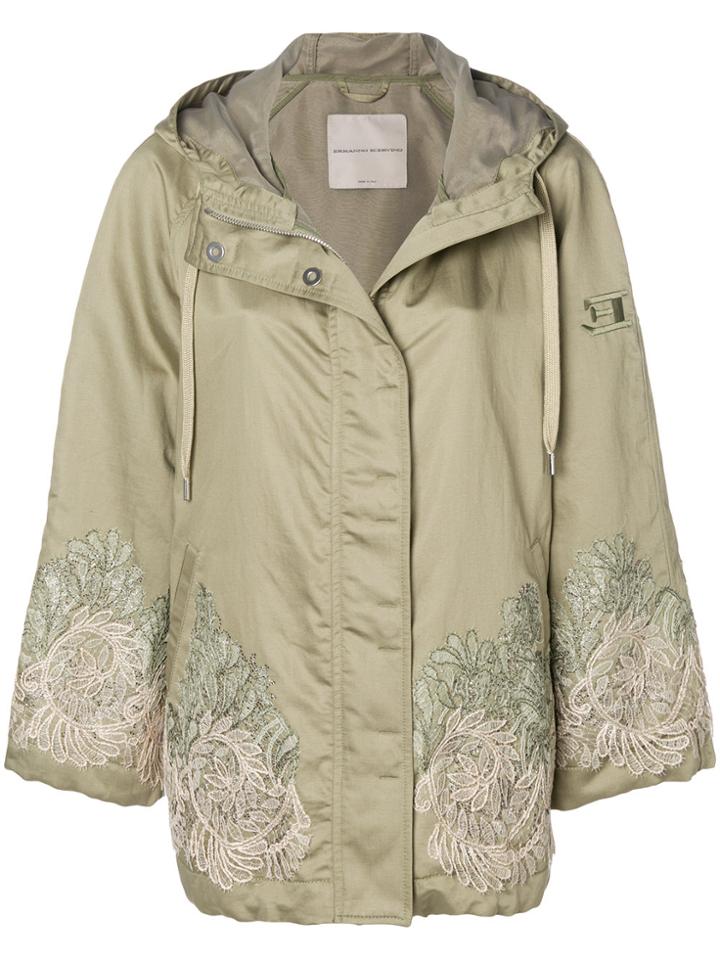 Ermanno Scervino Floral Embroidered Short Parka Coat - Green