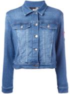 Love Moschino Heart Patch Denim Jacket, Women's, Size: 42, Blue, Cotton/polyester/spandex/elastane