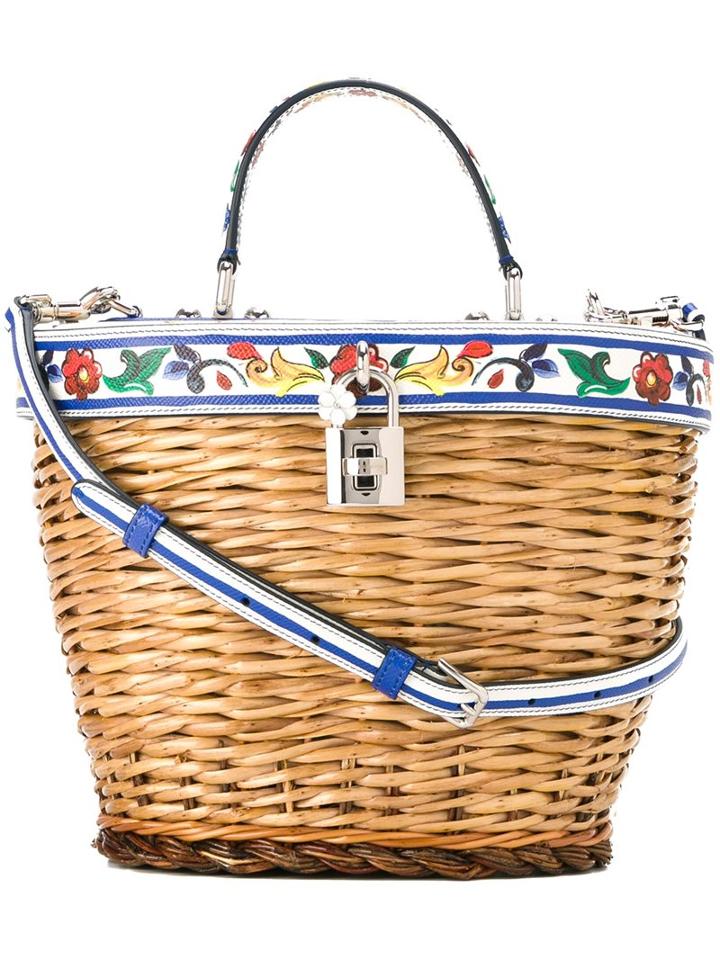 Dolce & Gabbana Majolica Print Wicker Basket Tote