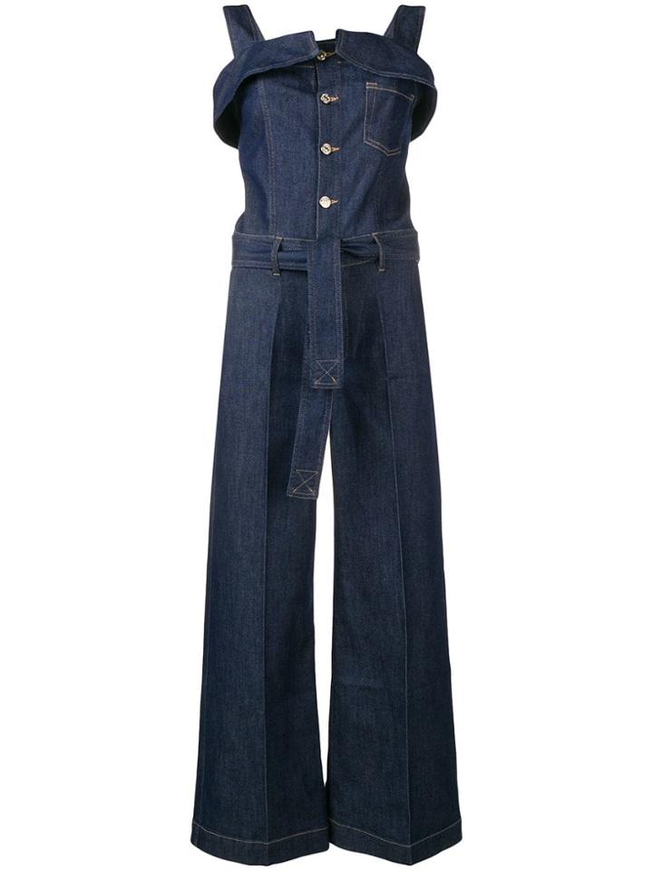 7 For All Mankind Folded Panel Denim Jumpsuit - Blue