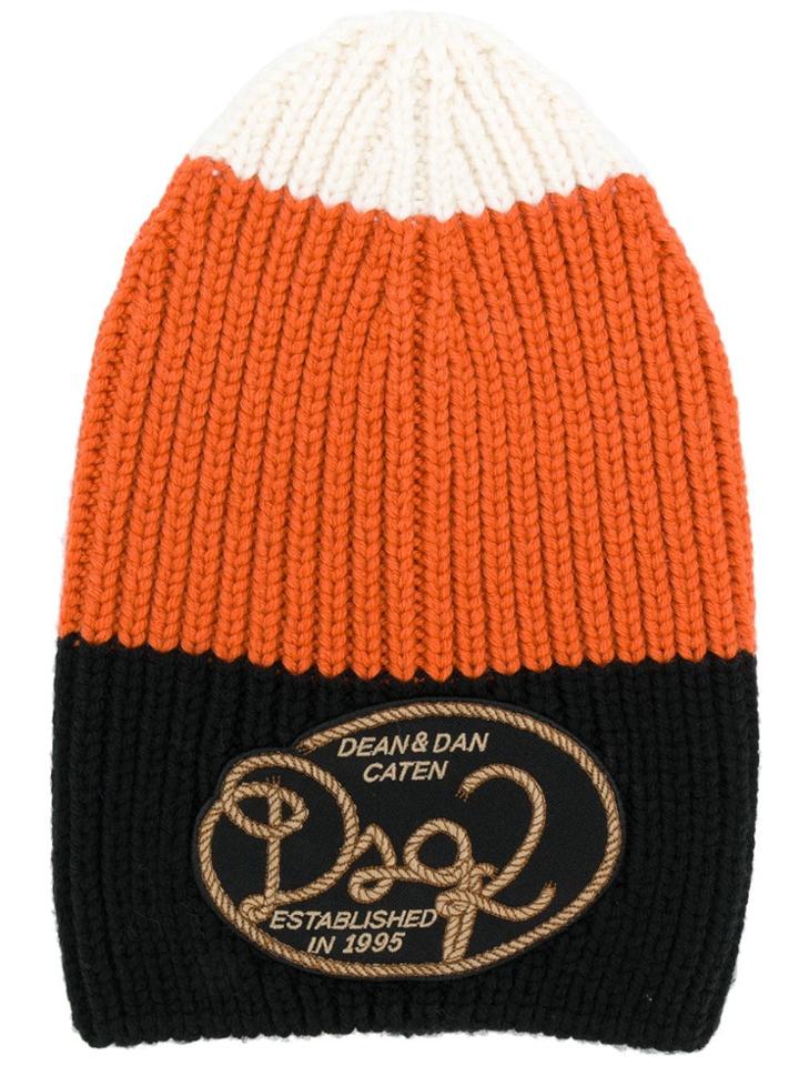 Dsquared2 Knitted Striped Beanie - Yellow & Orange