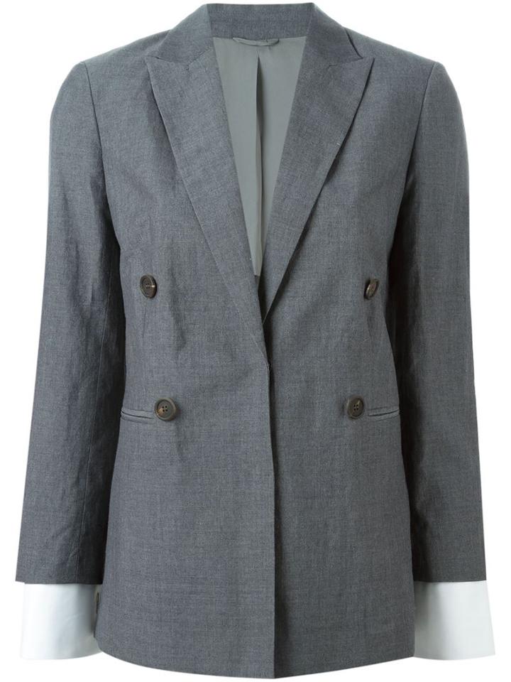 Brunello Cucinelli Contrast Cuff Blazer, Women's, Size: 38, Grey, Virgin Wool/linen/flax/cotton/agate