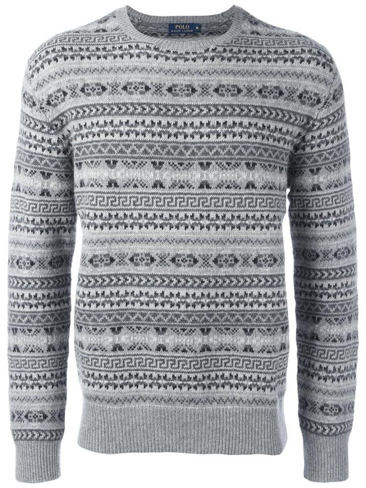 Polo Ralph Lauren Intarsia Crew Neck Jumper, Men's, Size: Medium, Grey, Cashmere/wool