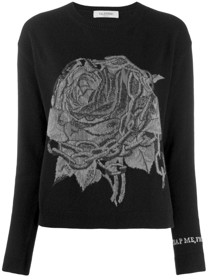Valentino Rose Intarsia Jumper - Black