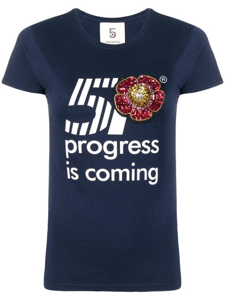 5 Progress Sequin Embroidered T-shirt - Blue