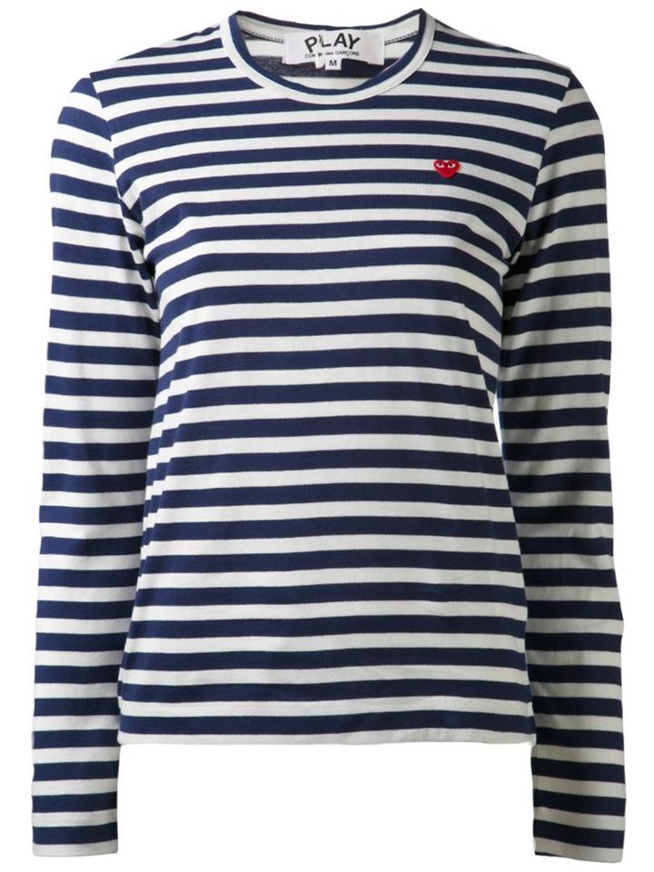 Comme Des Garçons Play Striped Long Sleeve T-shirt, Women's, Size: Medium, Blue, Cotton