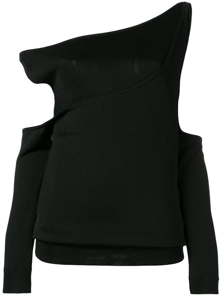 Balmain Off The Shoulder Cut Out Top, Women's, Size: 36, Black, Viscose