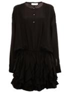 Faith Connexion Lace Detail Ruffled Dress, Women's, Size: 40, Black, Silk/polyamide/viscose
