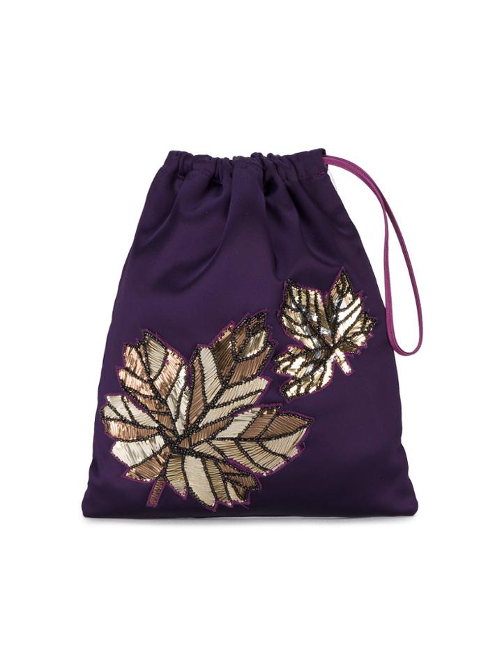 Attico Leaf Embroidered Pouch - Pink & Purple