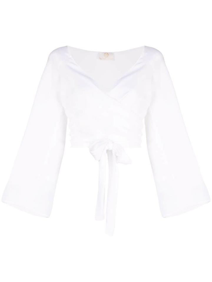 Sara Battaglia Wrap Front Crop Top - White
