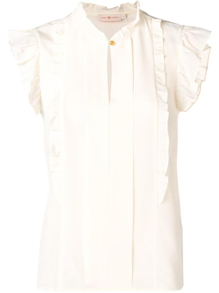 Tory Burch Sleeveless Ruffle Blouse - Neutrals