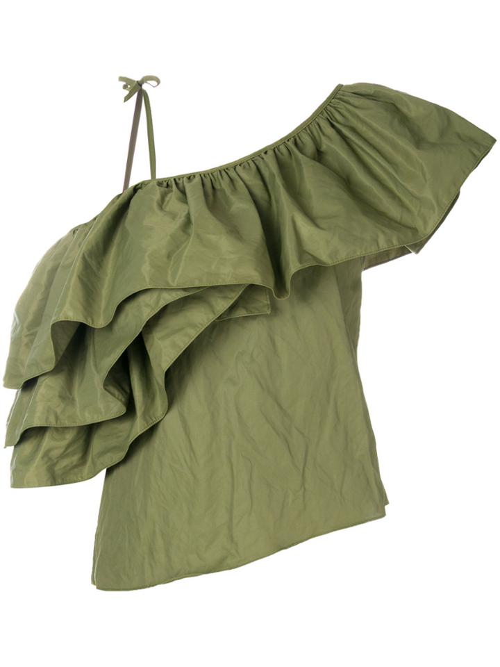 Marques'almeida Ruffle Off-shoulder Top - Green