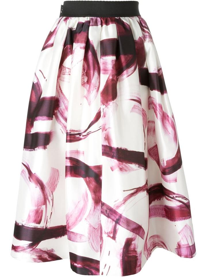 Dolce & Gabbana Brushstroke Print Skirt, Women's, Size: 42, White, Silk