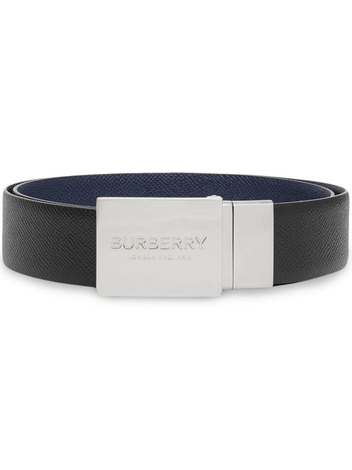 Burberry Reversible Plaque Buckle Grainy Leather Belt - Black