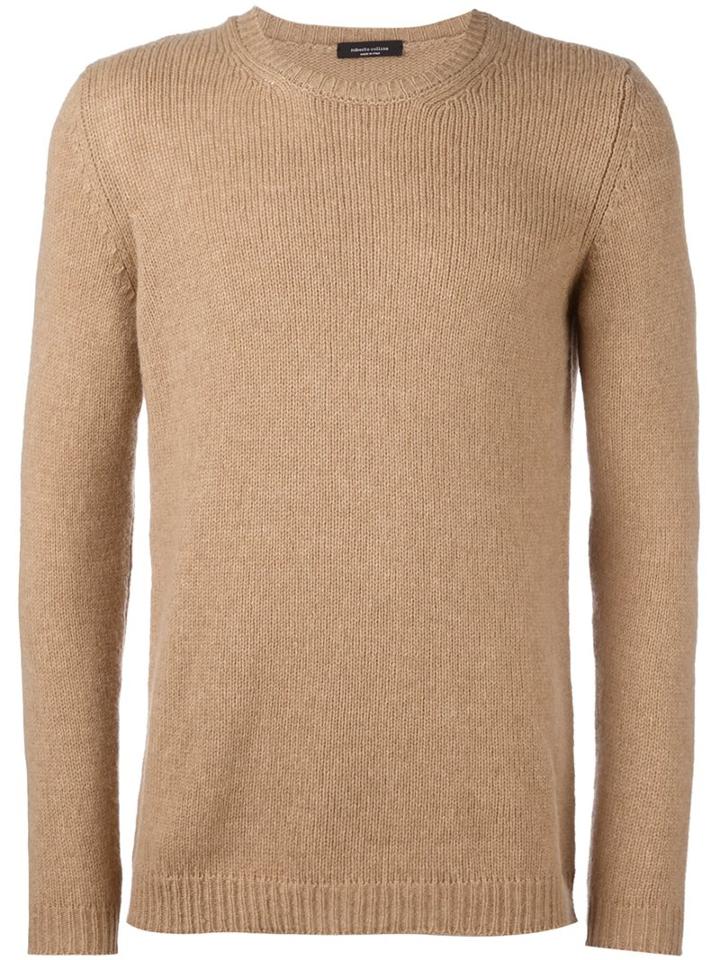 Roberto Collina Cable Knit Crew Neck Jumper, Men's, Size: 50, Nude/neutrals, Nylon/camel Hair/merino