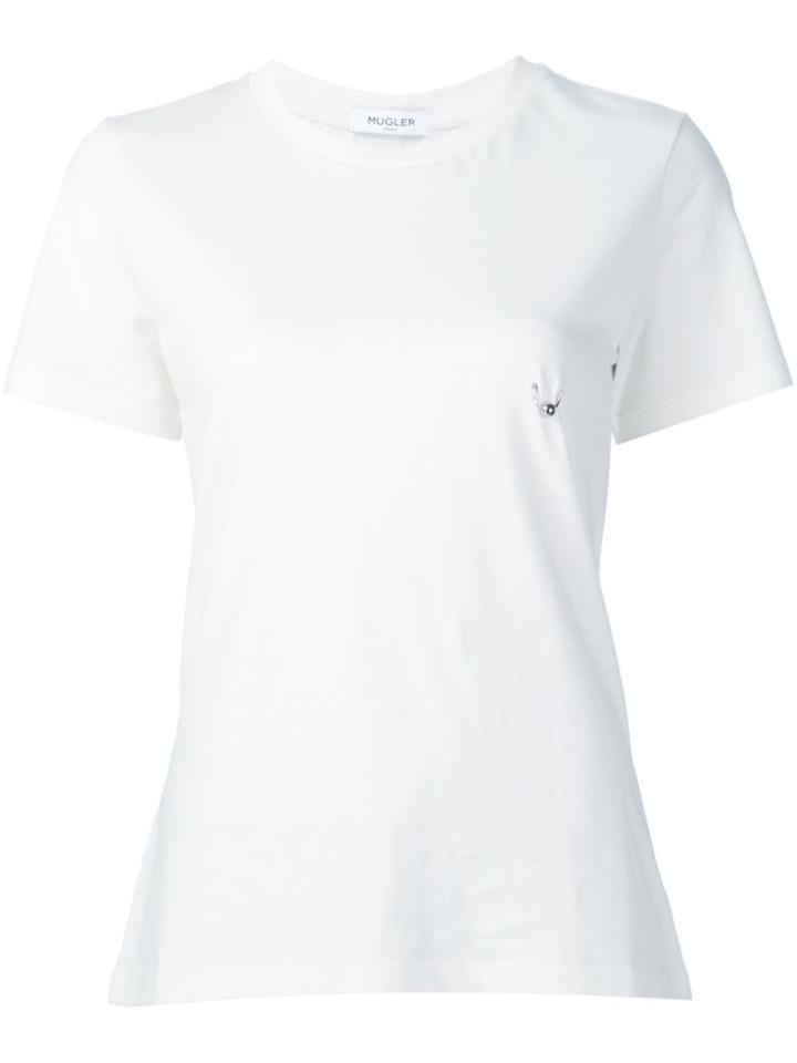 Mugler Piercing Detail T-shirt, Women's, Size: 38, White, Cotton